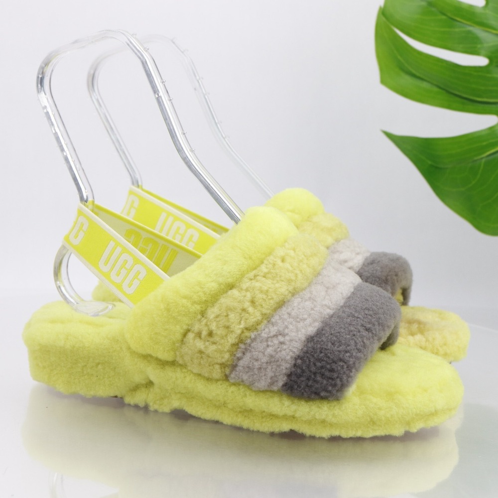 UGG Fluff Yeah Slipper Shoes Womens Size 8 Multicolor Shearling Slingback Sandal